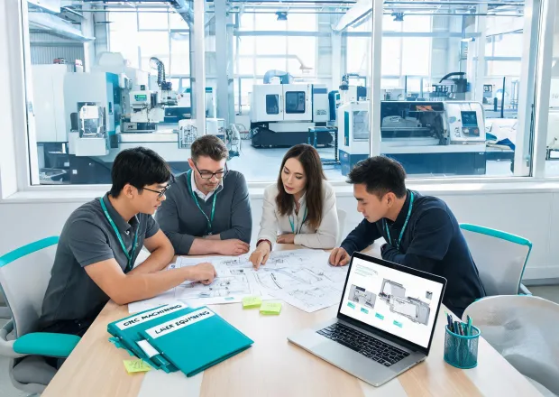 Engineering team reviewing CNC supply program